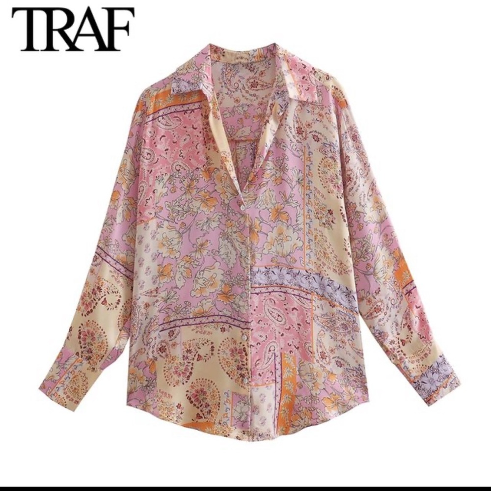 Zara Printed Silk Button Down